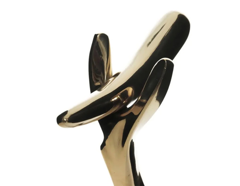 Polished gold-tone door knob accessory with smooth, organic curves and a branching form, shown from an angled perspective that highlights its fluid, sculptural details.
