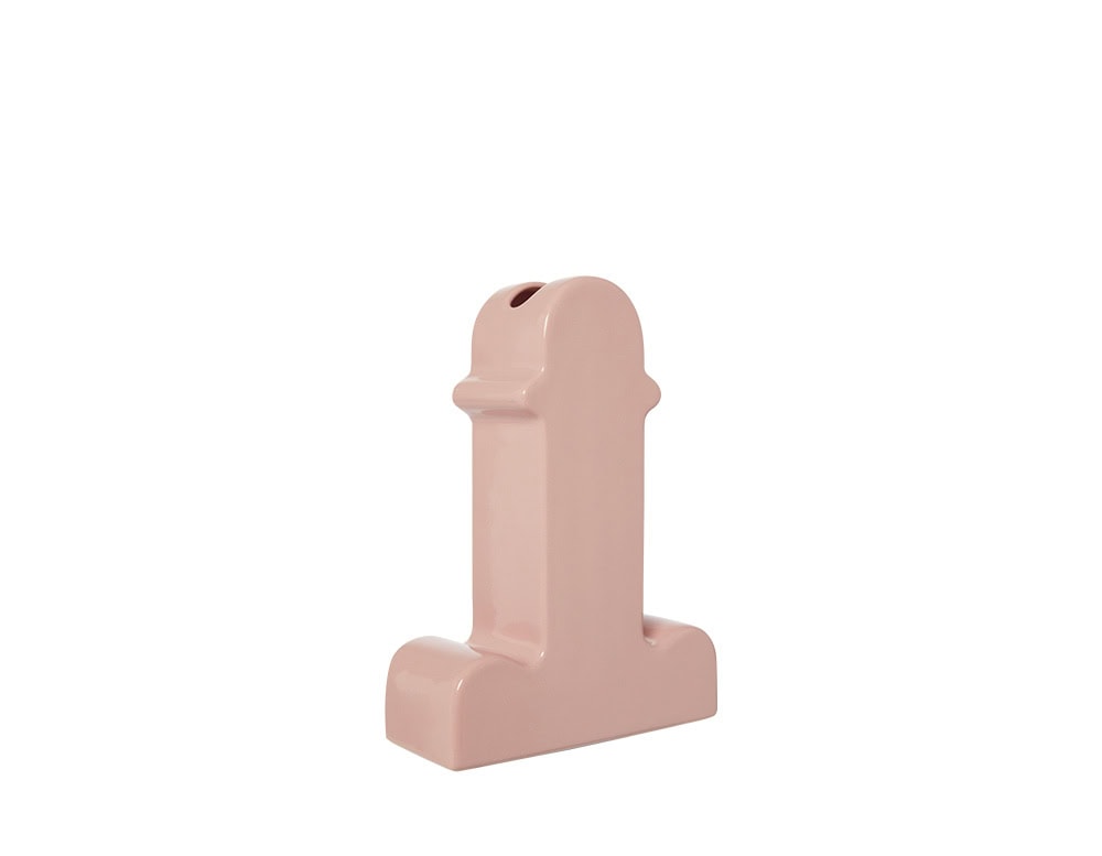 The BD Shiva vase in pale pink ceramic. Its smooth glossy surface and playful sculptural form offer a statement-making decorative accent.