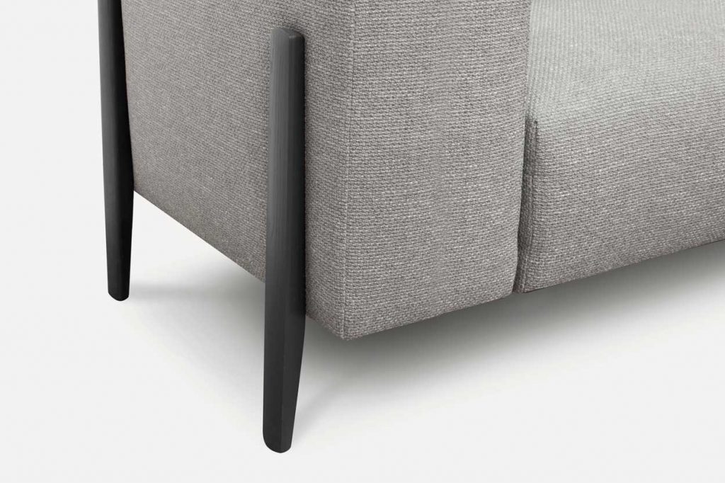 sofa made of wooden legs in a gray tone