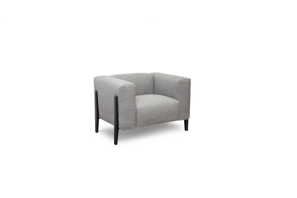 armchair made of Rovere wood base and completely upholstered in gray fabrics