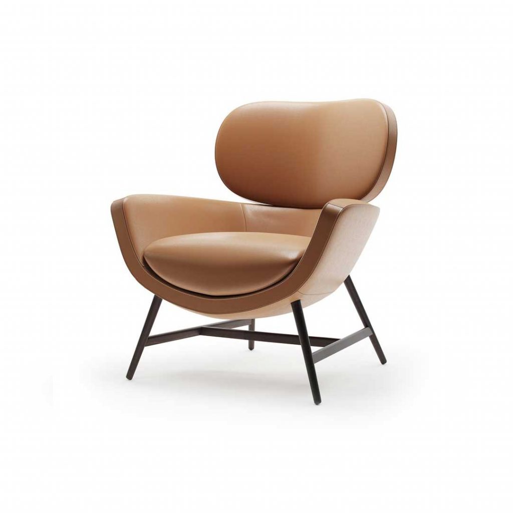 armchair made of Nabuk leather base in a caramel brown tone