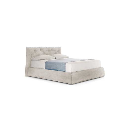 bed made of Fenice fabric and wooden base in a suede white tone