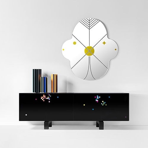 Furniture made of solid wood with front drawers in a matte black tone with white finishes