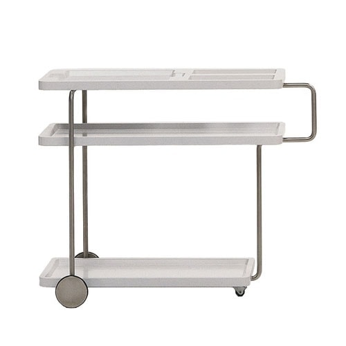 cleaning cart made of gored iron base, plastic trays in a white tone