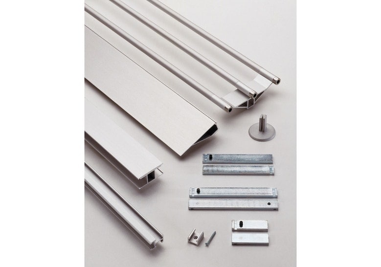 Shelf support made of silver anodized aluminum on a white background