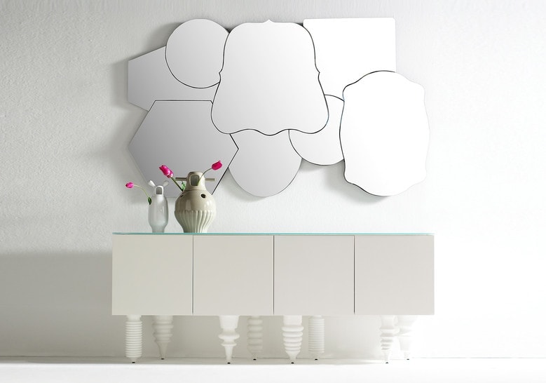 shelf made of wooden base in a tone of white legs in particular design