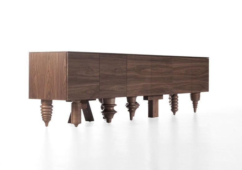 shelf made of a wooden base in a brown tone with flambéed legs in a particular design