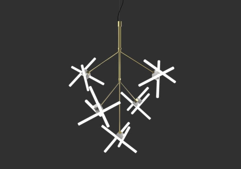 ceiling lamp made of steel base in a golden color tone in the shape of a pine tree