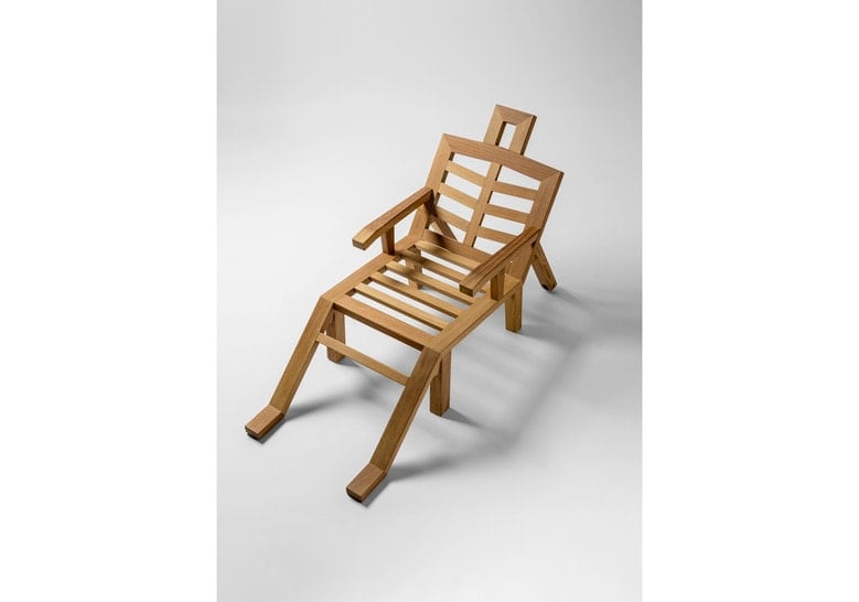 chair made of its entire structure in solid wood in a brown tone on a white background
