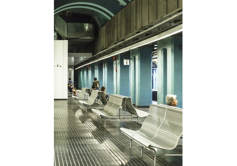 line of side by side benches made of stainless steel base in a gray tone