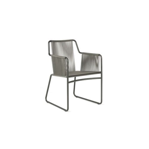 outdoor chair made of stainless steel base and cushion made of golden fabric