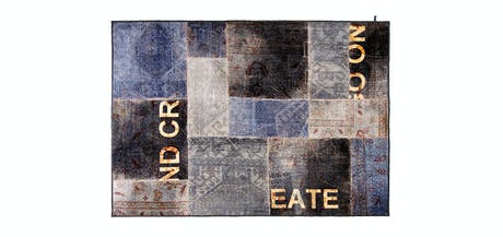 Soft and elegant rug with an imperfect design and shades such as blue coffee gray black and gold