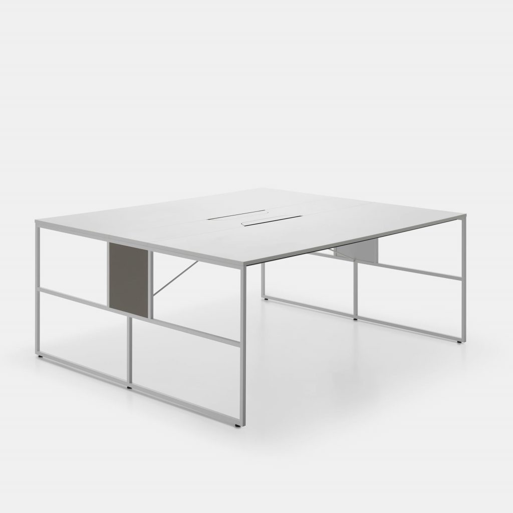 work table made of aluminum and wood in a white tone