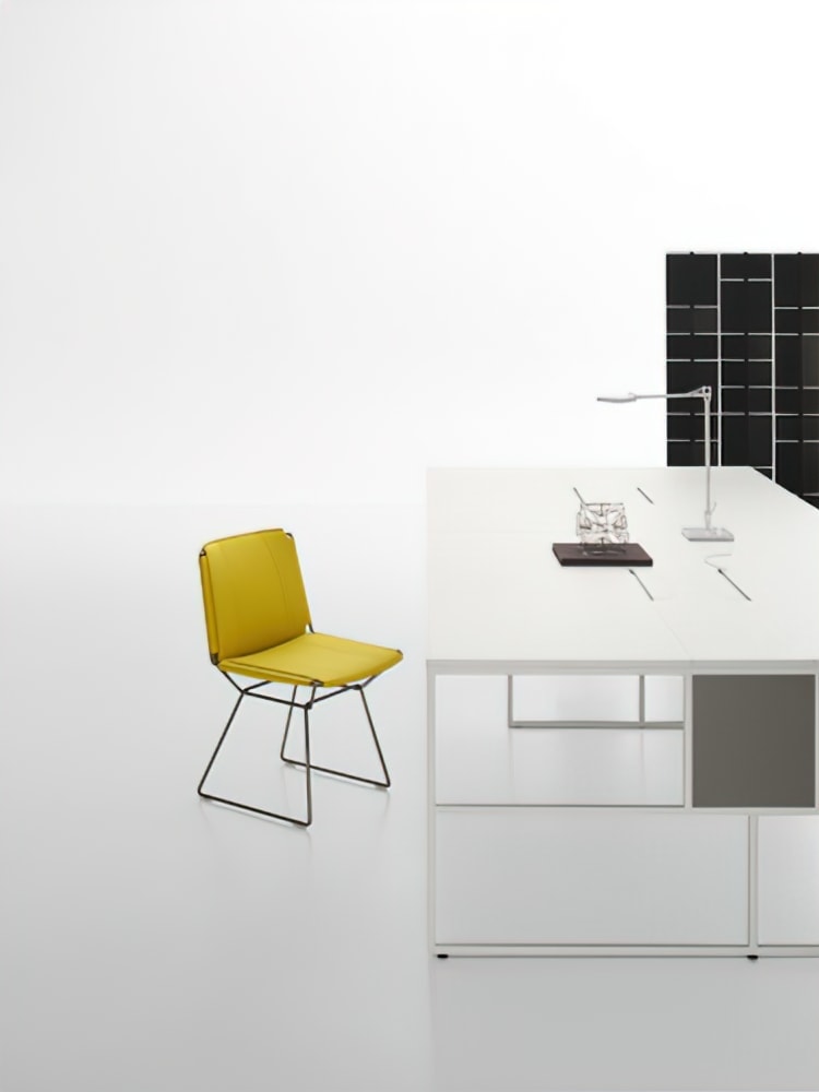 work table made of wood and aluminum in a white tone on a white background