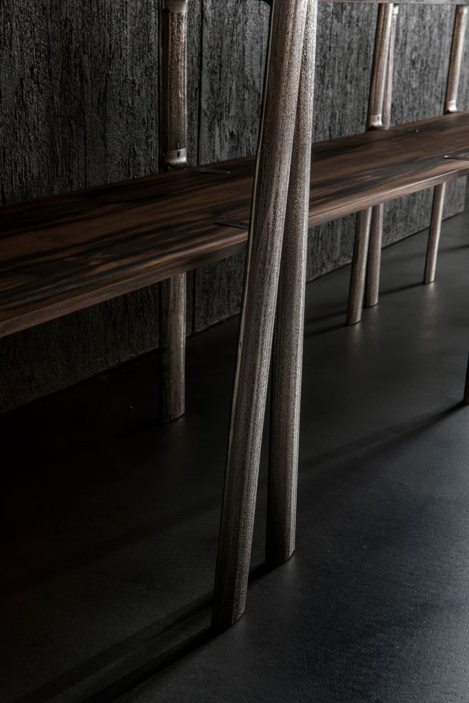 Shelves made of oak thermowood in a natural brown tone of the wood