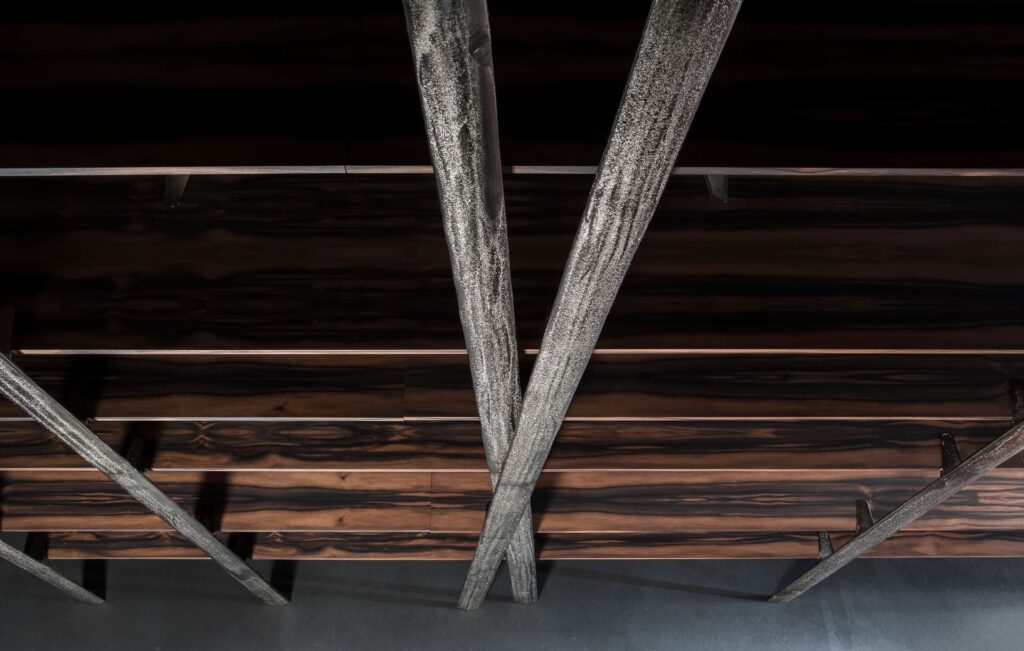 Shelves made of oak thermowood in a natural brown tone of the wood