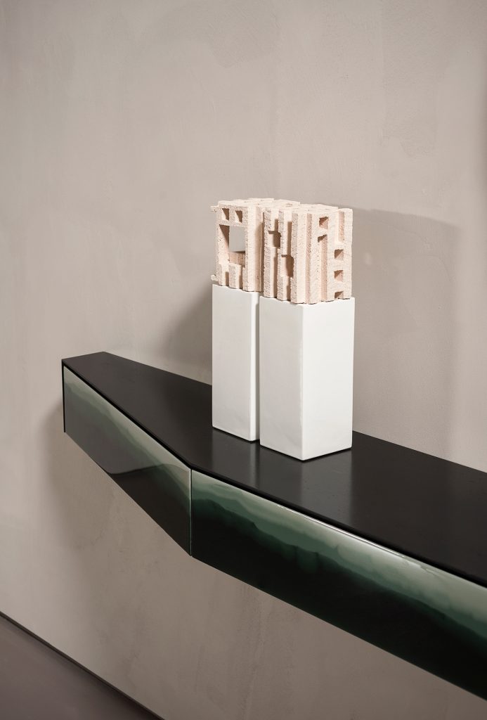Geometric gradient green marble sideboard.