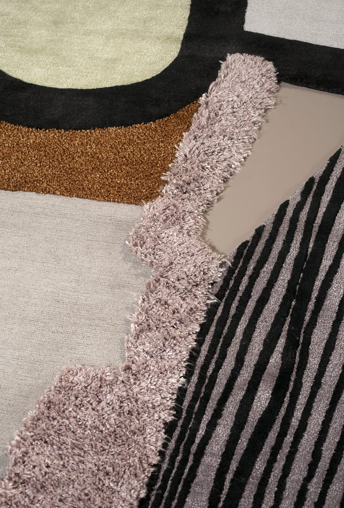 carpet made of different protruding pieces and different colors.