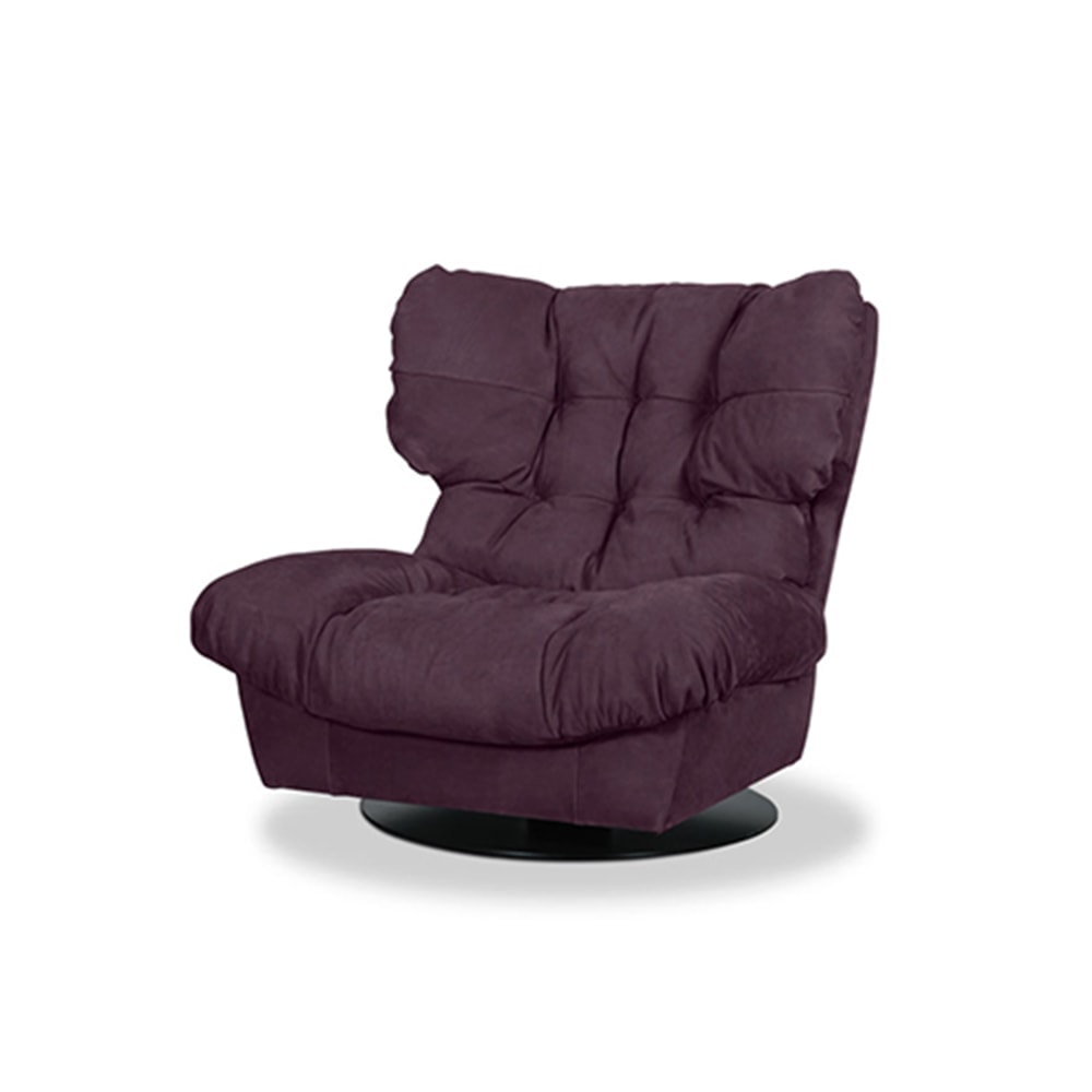 armchair made with a swivel base and leather in a purple tone on a white background