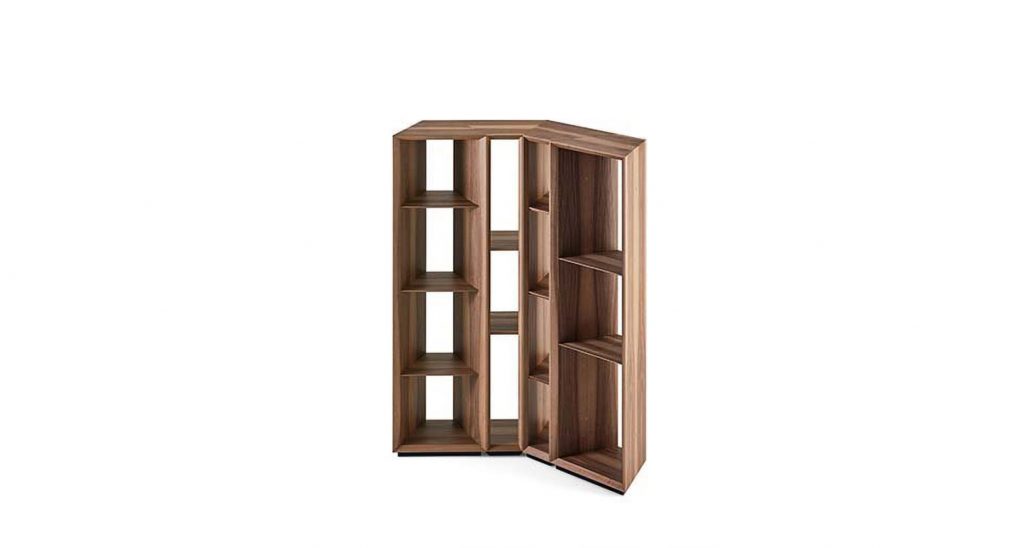 satin brown shelf that allows for various compositions when several modules are combined.