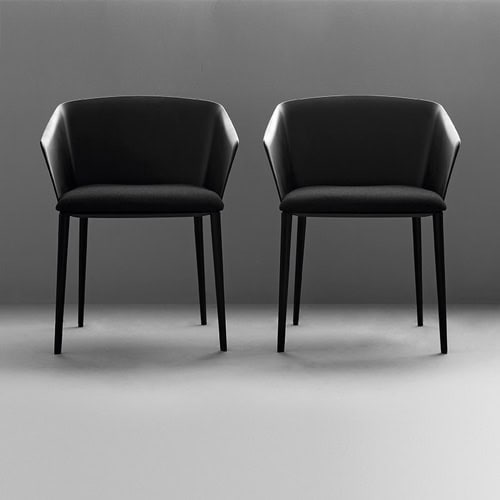 Two black Liza 2272 - 2272R chairs with backrest and armrests featuring a padded seat on a white background.