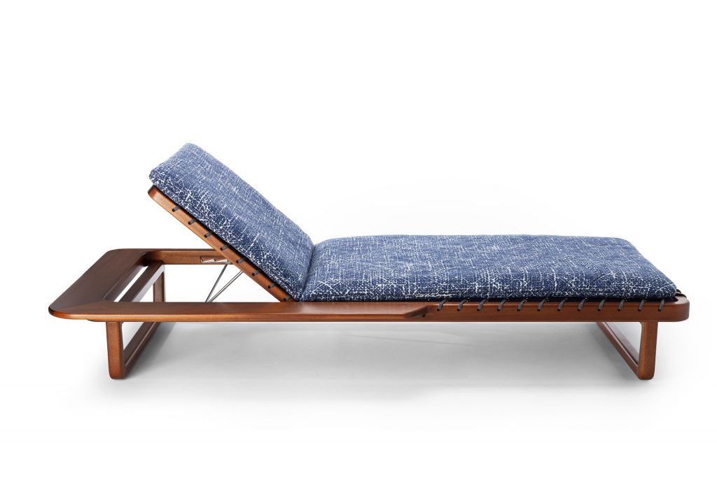 This versatile chair features blue and white finishes on a white background.