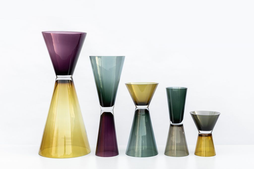 Color palette ensures vessels complement each other in compositions a white background.