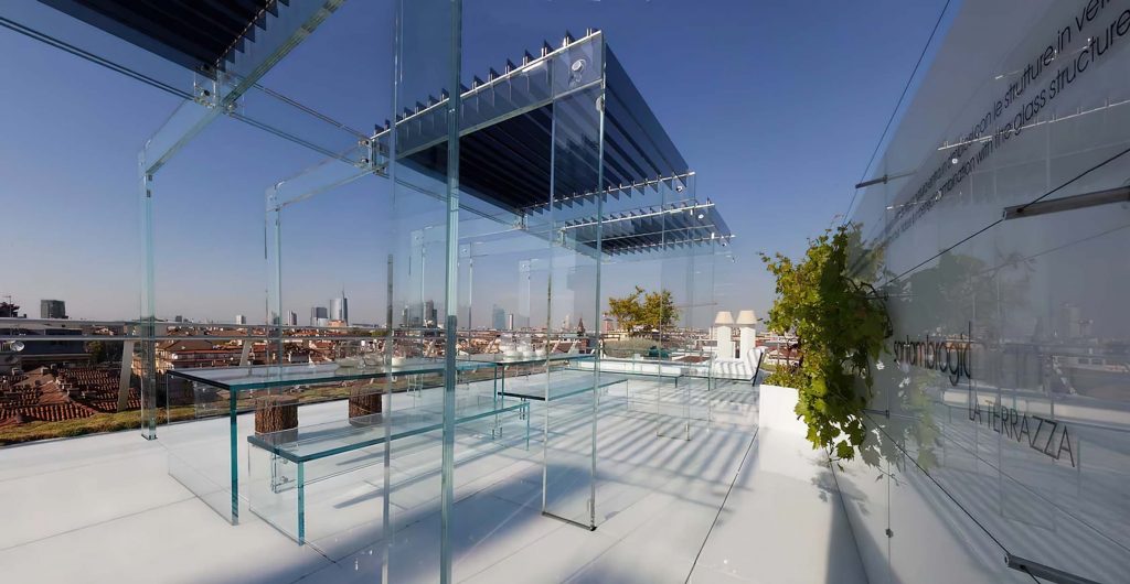 pergola in thick transparent and cozy glass.