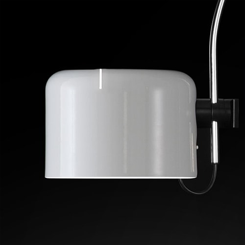 floor lamp made with a curved shape with a square head made of aluminum and metal in a white tone on a black background