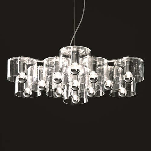 flower shaped lamp made of transparent fused glass base on a black background