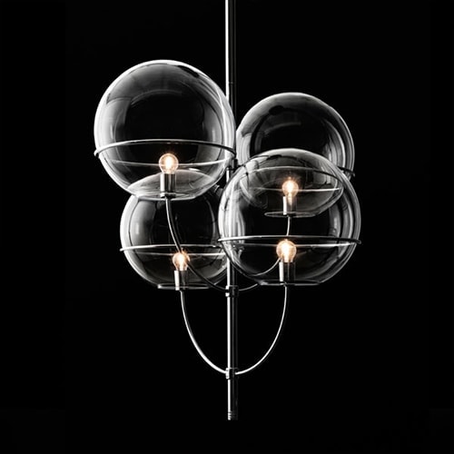 lamp with four transparent glass spheres and black metal base