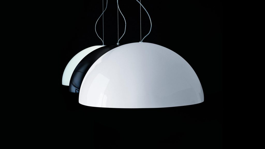 ceiling lamp made of glass and metal in a tone of white, black in a black background