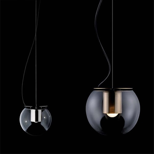 pendant lamps in the shape of a transparent glass sphere and metal base