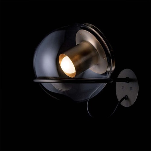 small hanging lamp made of metal base and transparent glass sphere