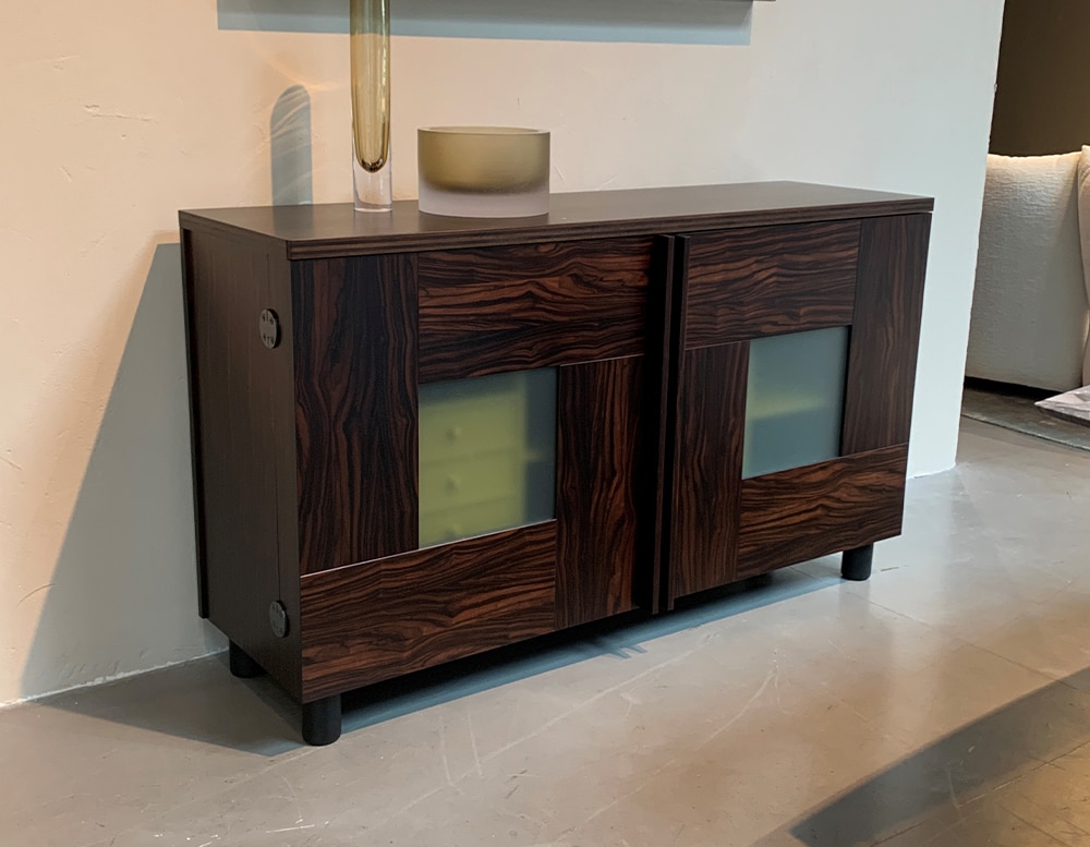 Sleek design complemented by opaque glass panels.