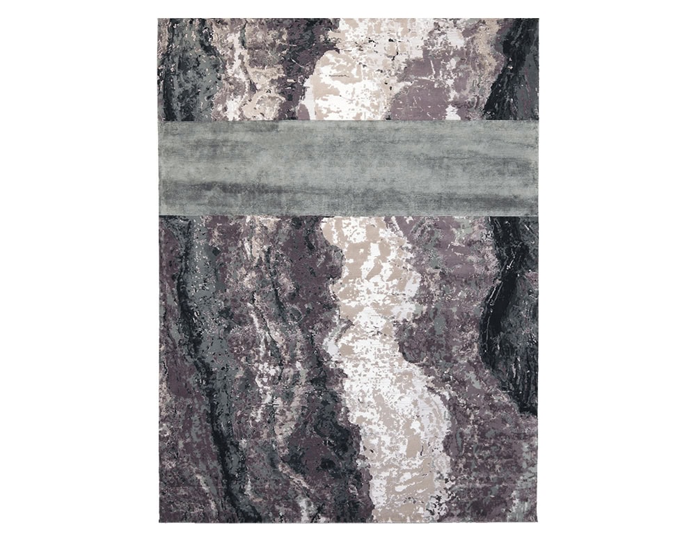 Acquasanta Rug blends muted mauve, gray, and cream tones in an abstract stone-inspired pattern, highlighted by a central horizontal band. Its contemporary style brings texture and sophistication to modern interiors.