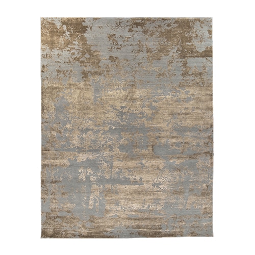 handmade rug in silk and viscose wool in a golden gray and brown tone with an imperfect design