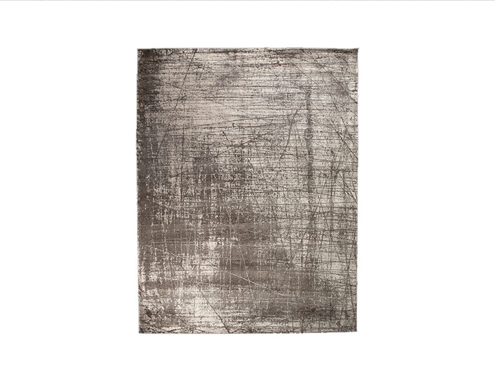 abstract rug made of wool and fabric base in a gray and white color tone with an imperfect linear design on a white background