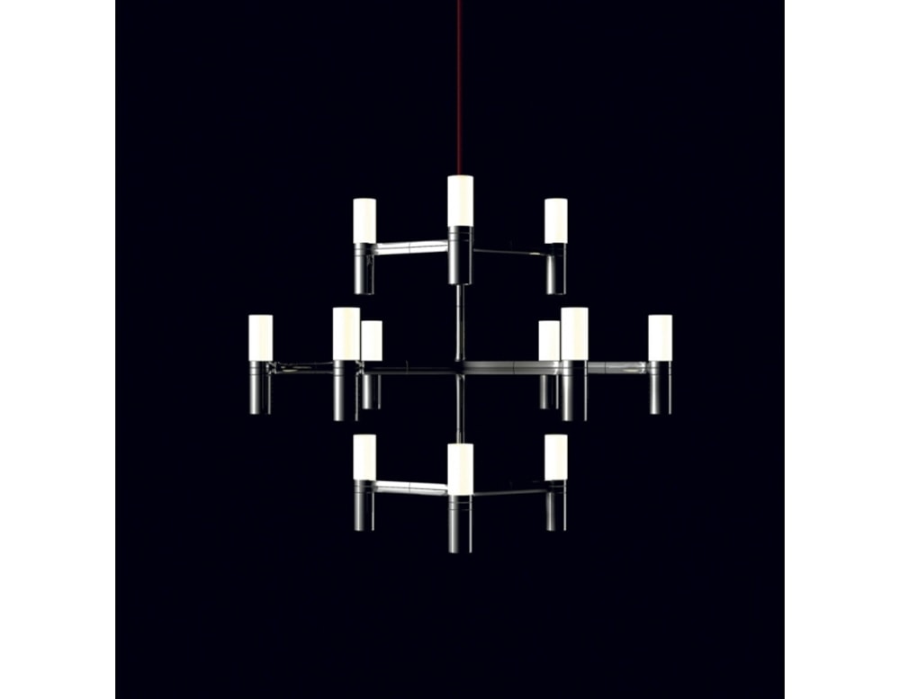lamp made with silver and white metal on a black background