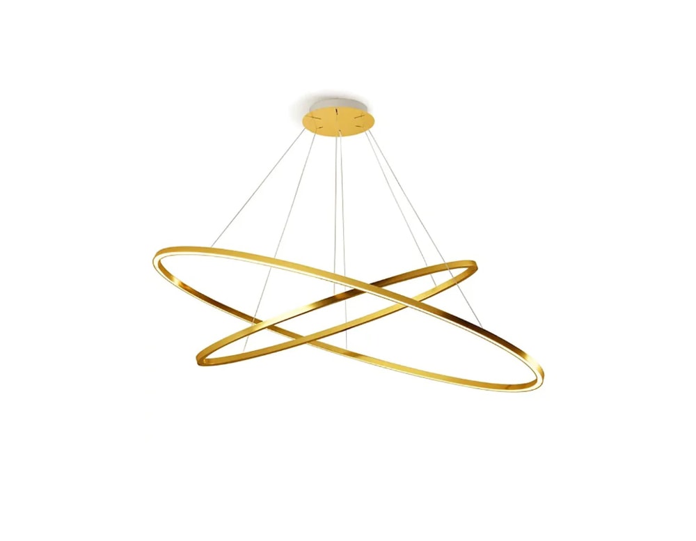 golden metal ring shaped ceiling lamp on white background