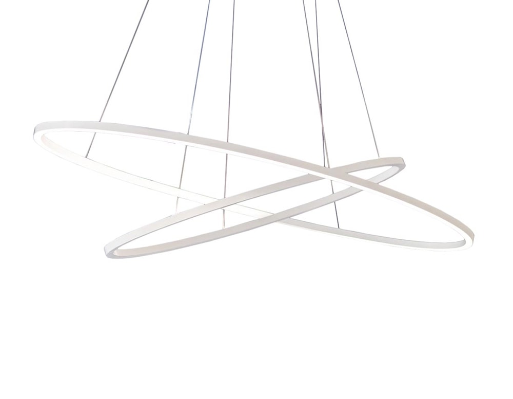 ring-shaped ceiling lamp made of white metal in a white background