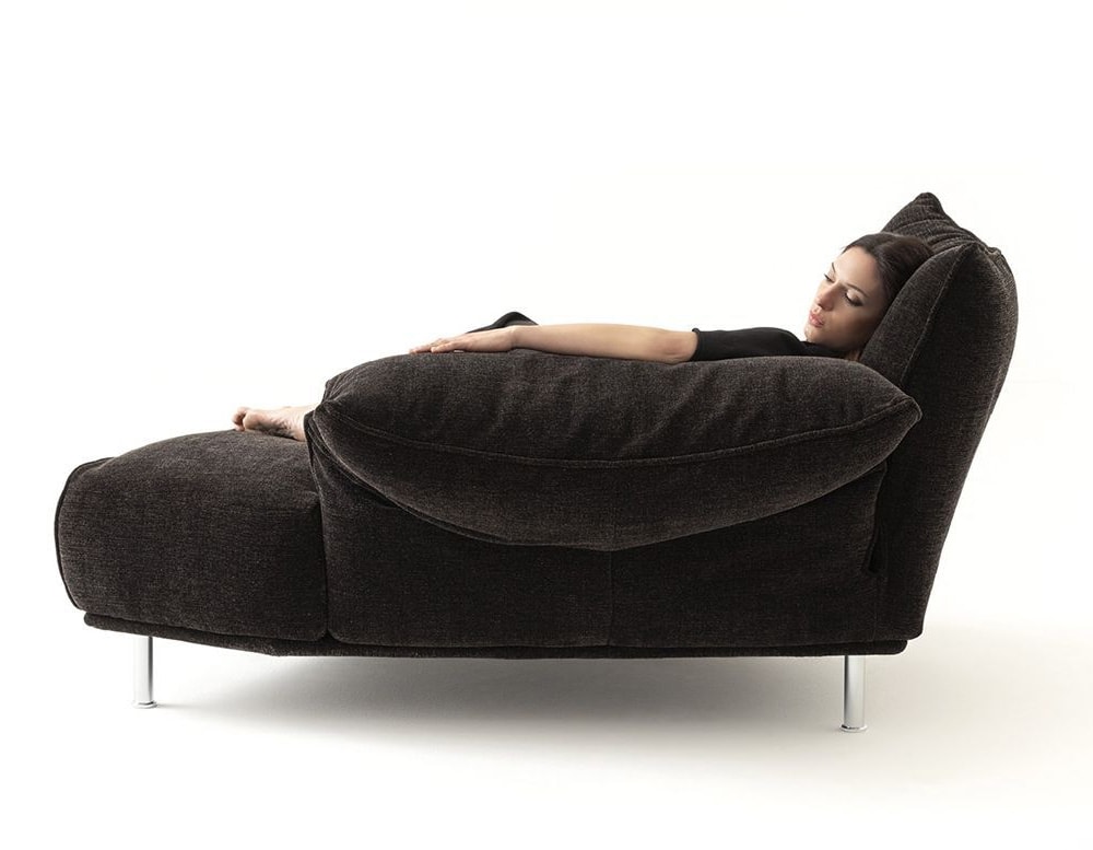 sofa with adjustable armrests made of soft fabric in a brown tone in a white background