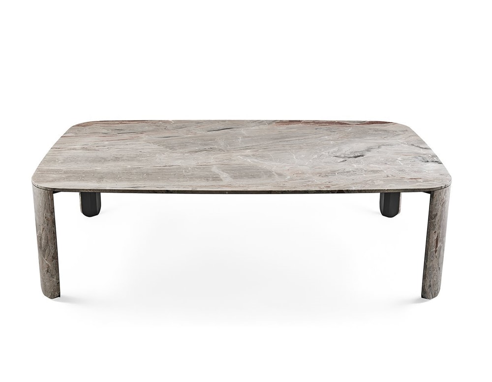 table made of mamrol blanc with satin finishes and metal legs on a white background