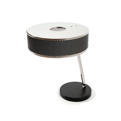 table lamp made of acrylic and marble base with shades of white, brown and golden finishes