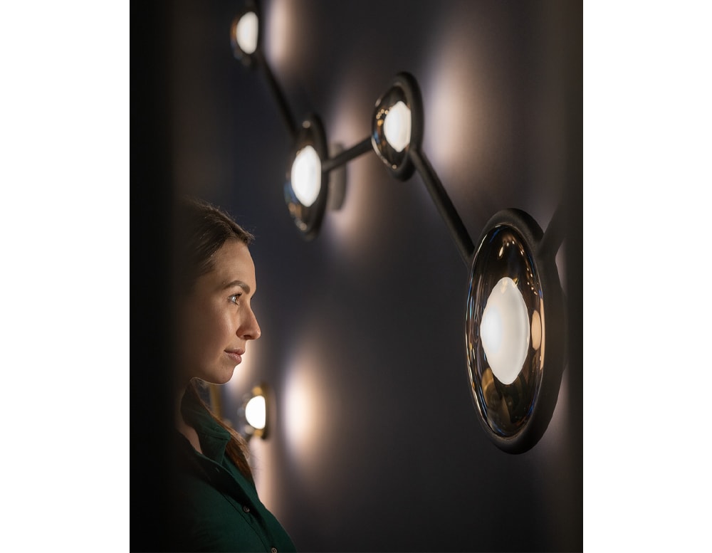 ceiling lamps made of glass in the shape of a sphere with white LED lighting