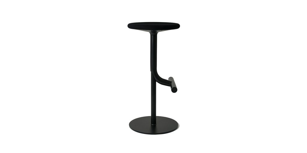 swivel and adjustable bar stool made of painted steel in a polyester powder tone in a white background