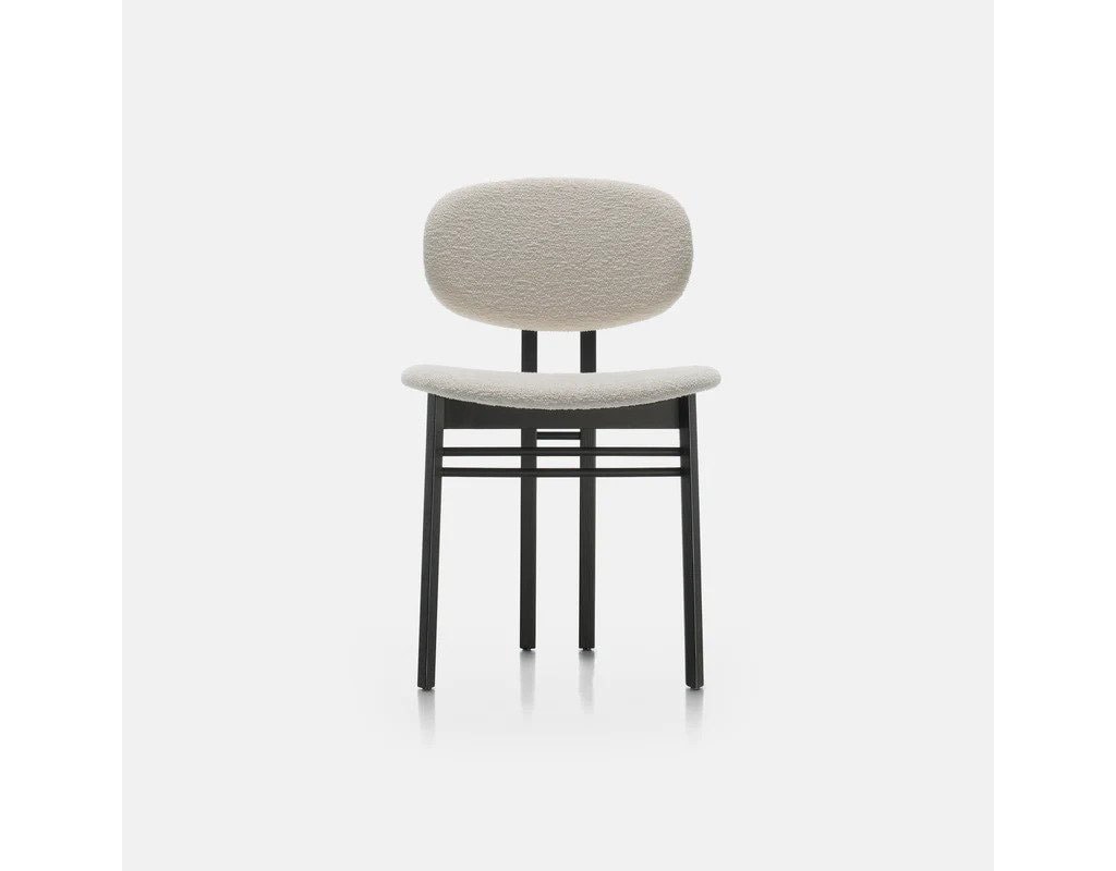 Wooden frame embellished with vivid upholstery.