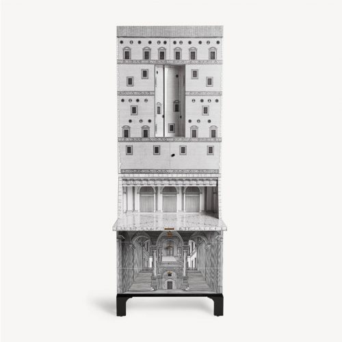 furniture made of metal and wood with a double door desk and three large drawers in black and white tone and design as if it were a house
