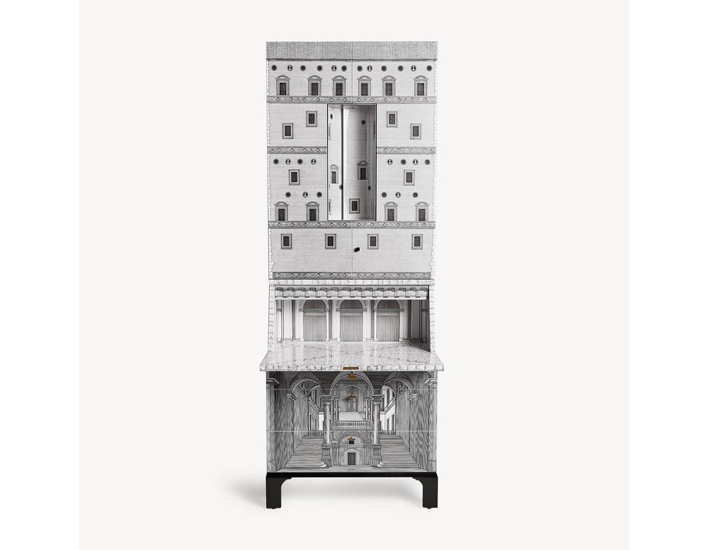 furniture made of metal and wood with a double door desk and three large drawers in black and white tone and design as if it were a house