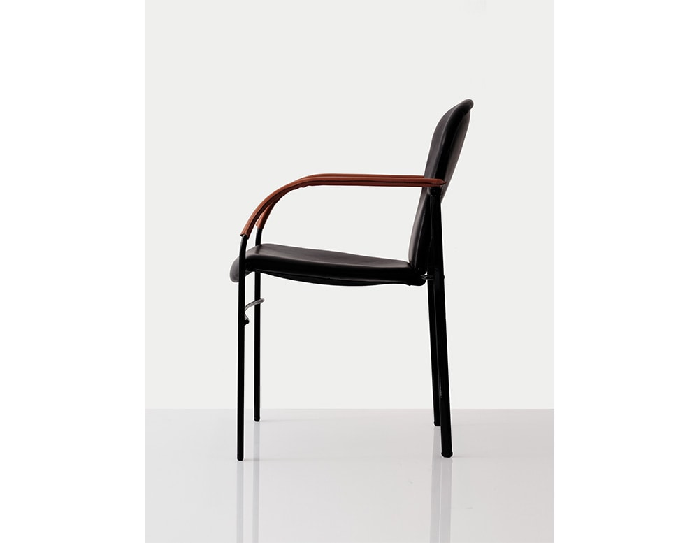 chair made from metal and upholstered in black leather and brown leather finish